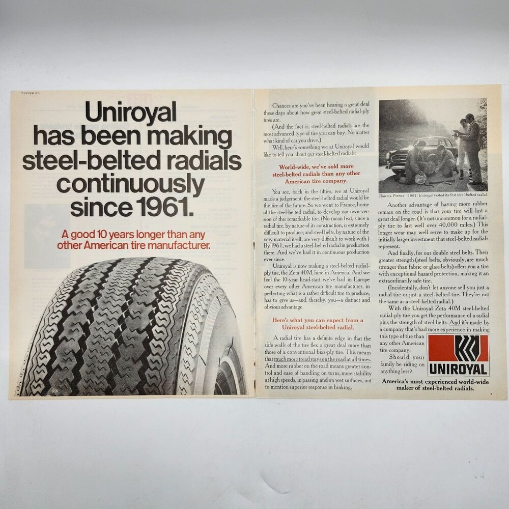 Vintage Uniroyal Tire Steel-Belted Radials Life Magazine 2 Page Print Ad